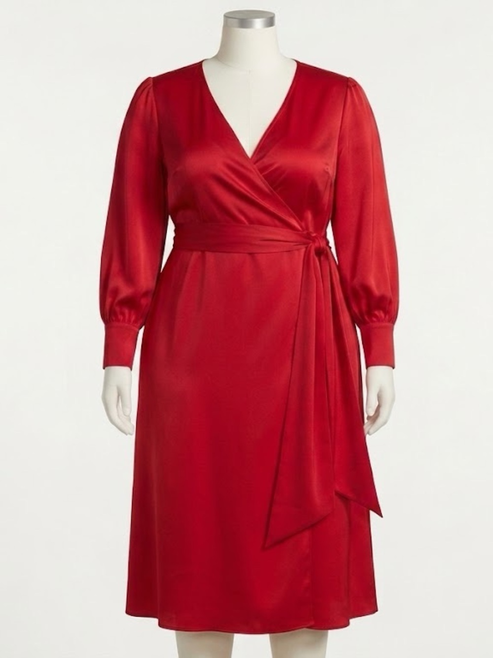 Halogen Satin Wrap Dress — Red, Size 2X